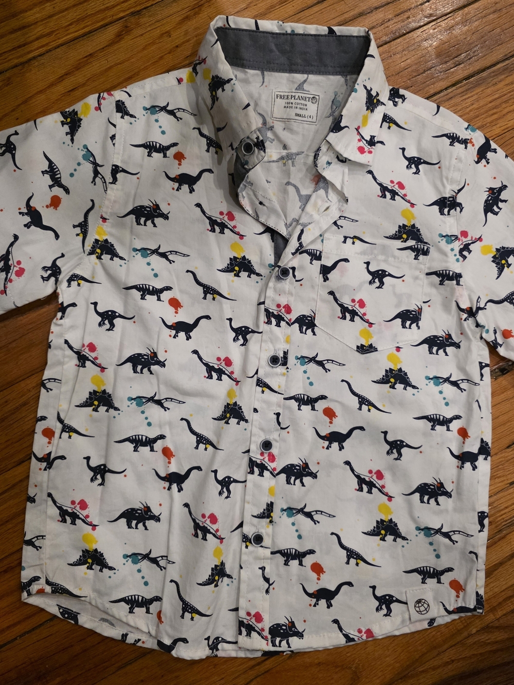 Free Planet Boys' White Dinosaur Print Short Sleeve Shirt